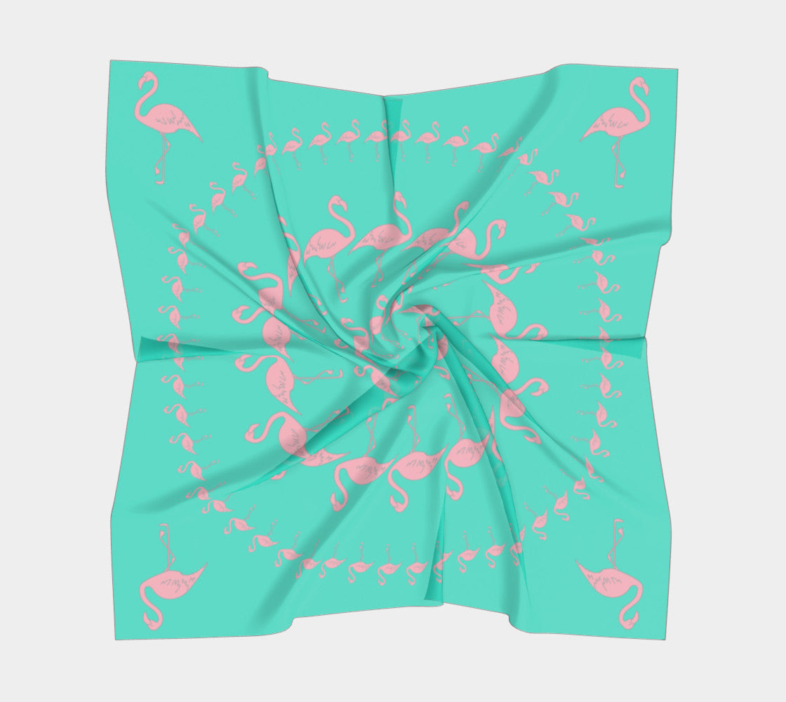 Flamingo Square Scarf - Pink on Aqua - SummerTies