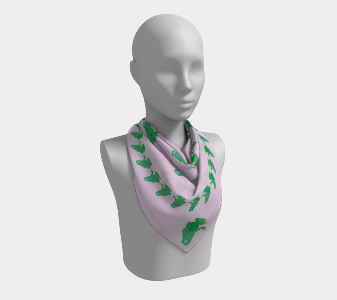 Frog Square Scarf - Green on Pink - SummerTies