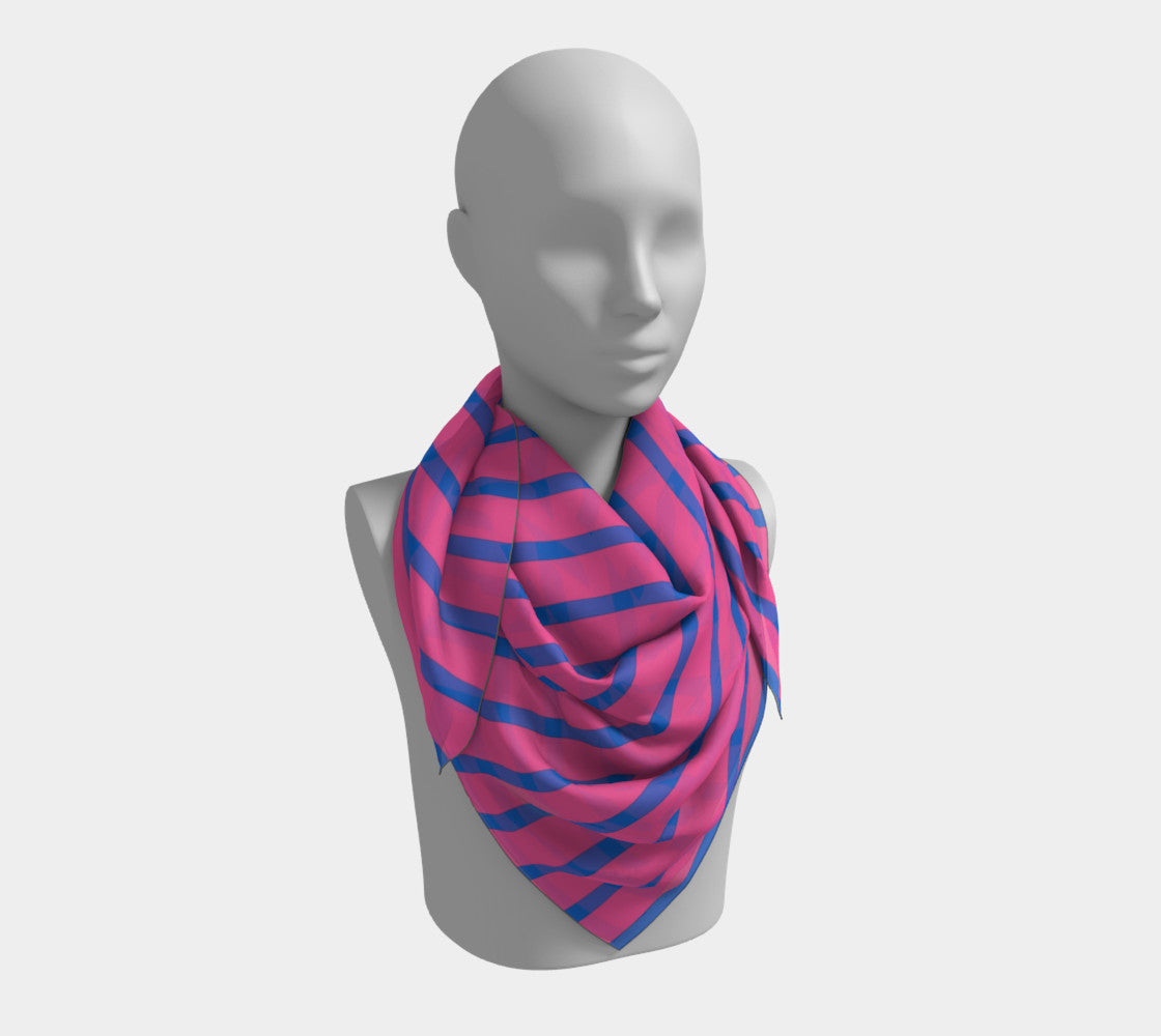 Striped Square Scarf - Blue on Pink - SummerTies