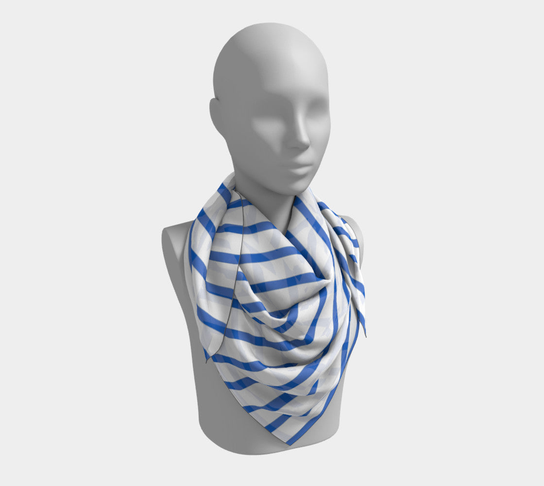 Striped Square Scarf - Blue on White - SummerTies