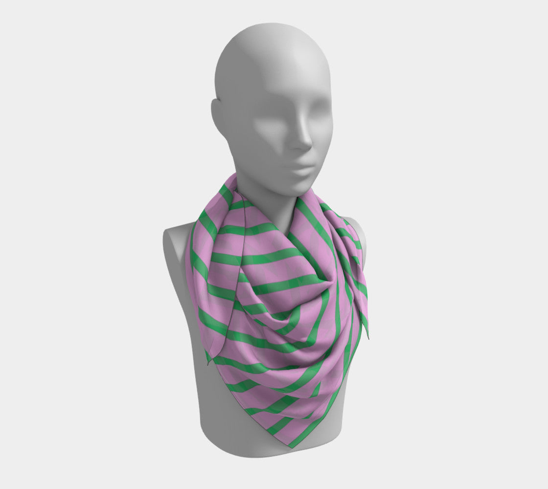 Striped Square Scarf - Green on Pink - SummerTies