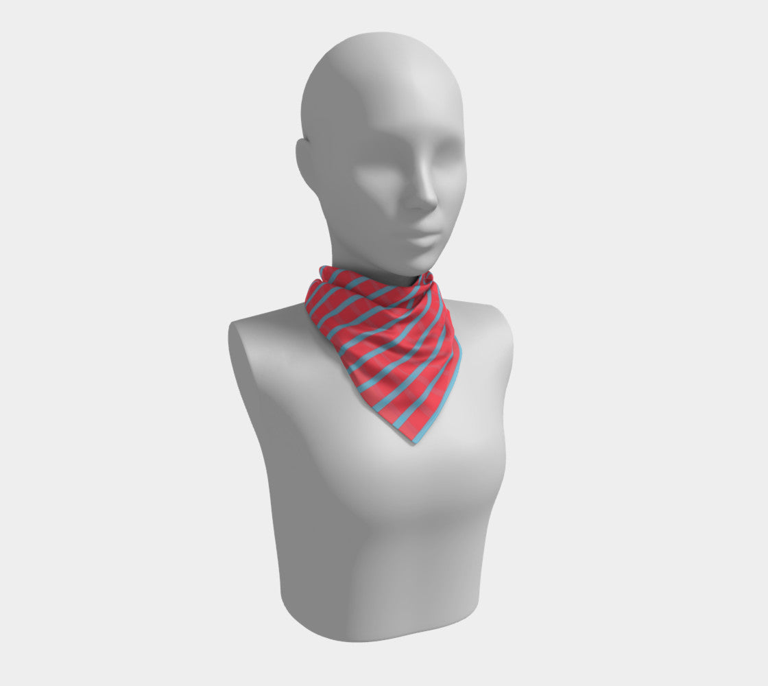Striped Square Scarf - Light Blue on Darker Coral - SummerTies