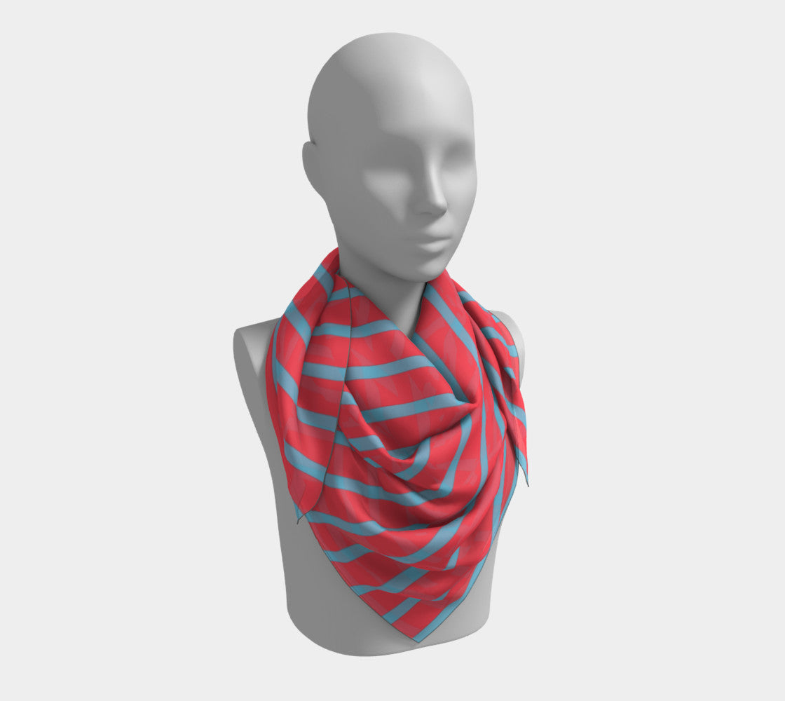 Striped Square Scarf - Light Blue on Darker Coral - SummerTies