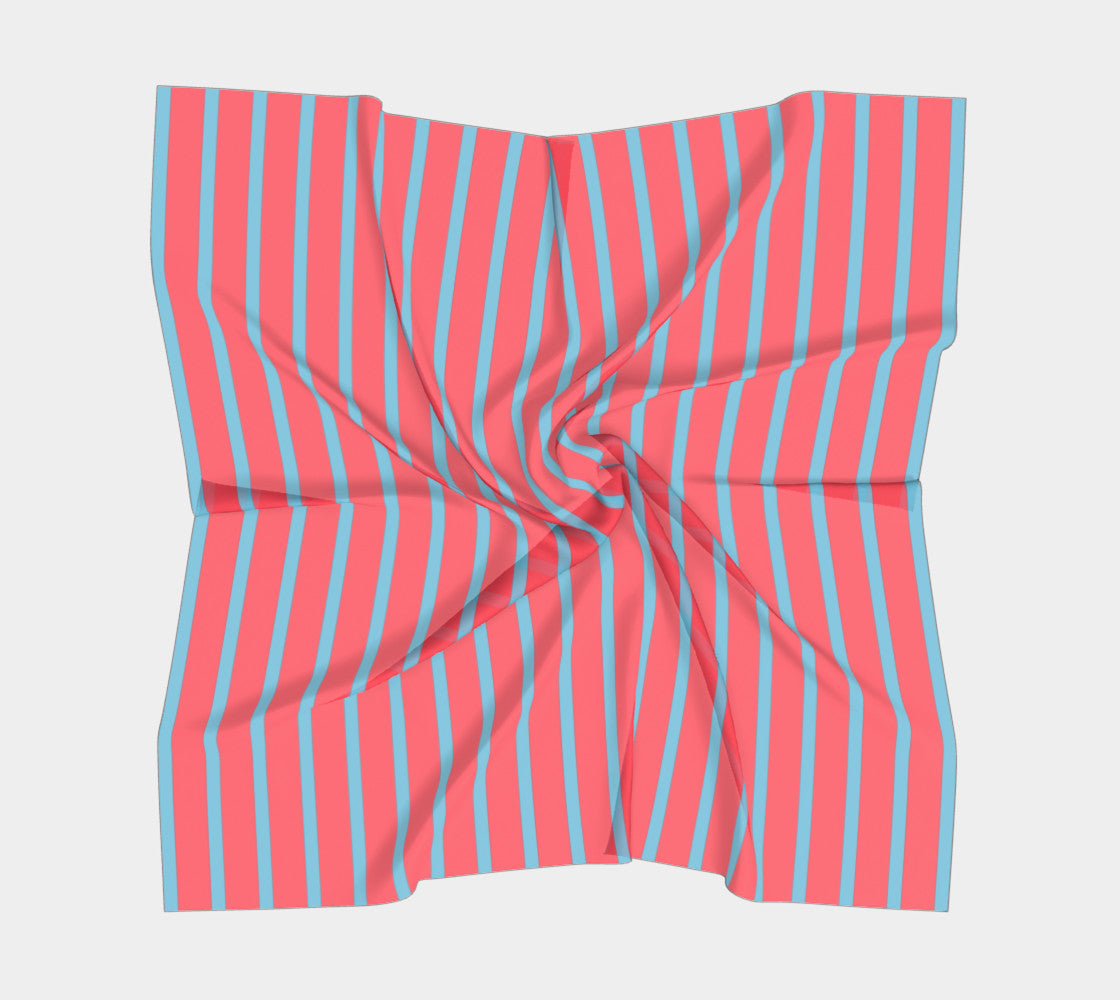 Striped Square Scarf - Light Blue on Darker Coral - SummerTies