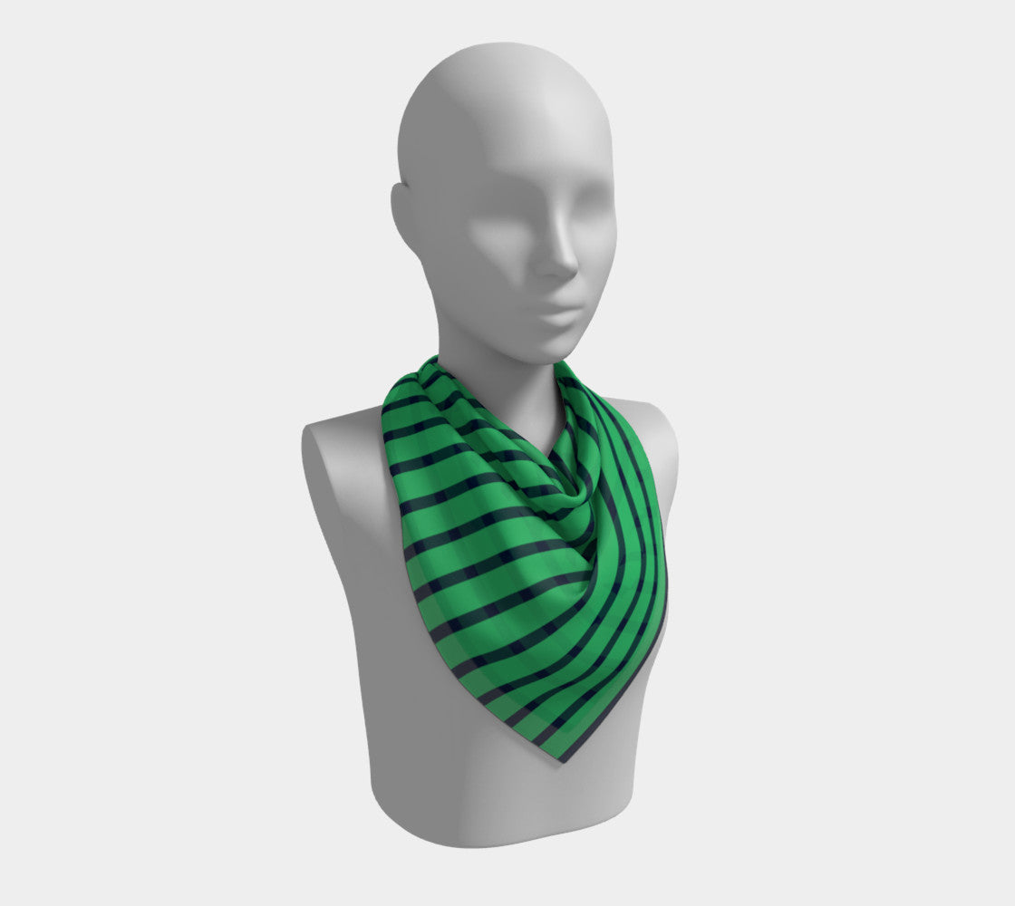 Striped Square Scarf - Navy on Green - SummerTies