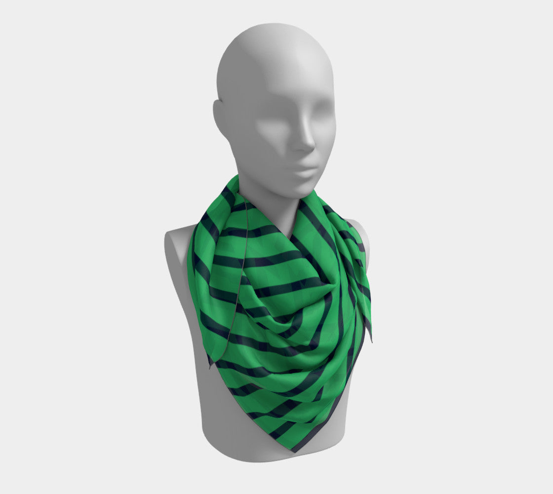 Striped Square Scarf - Navy on Green - SummerTies