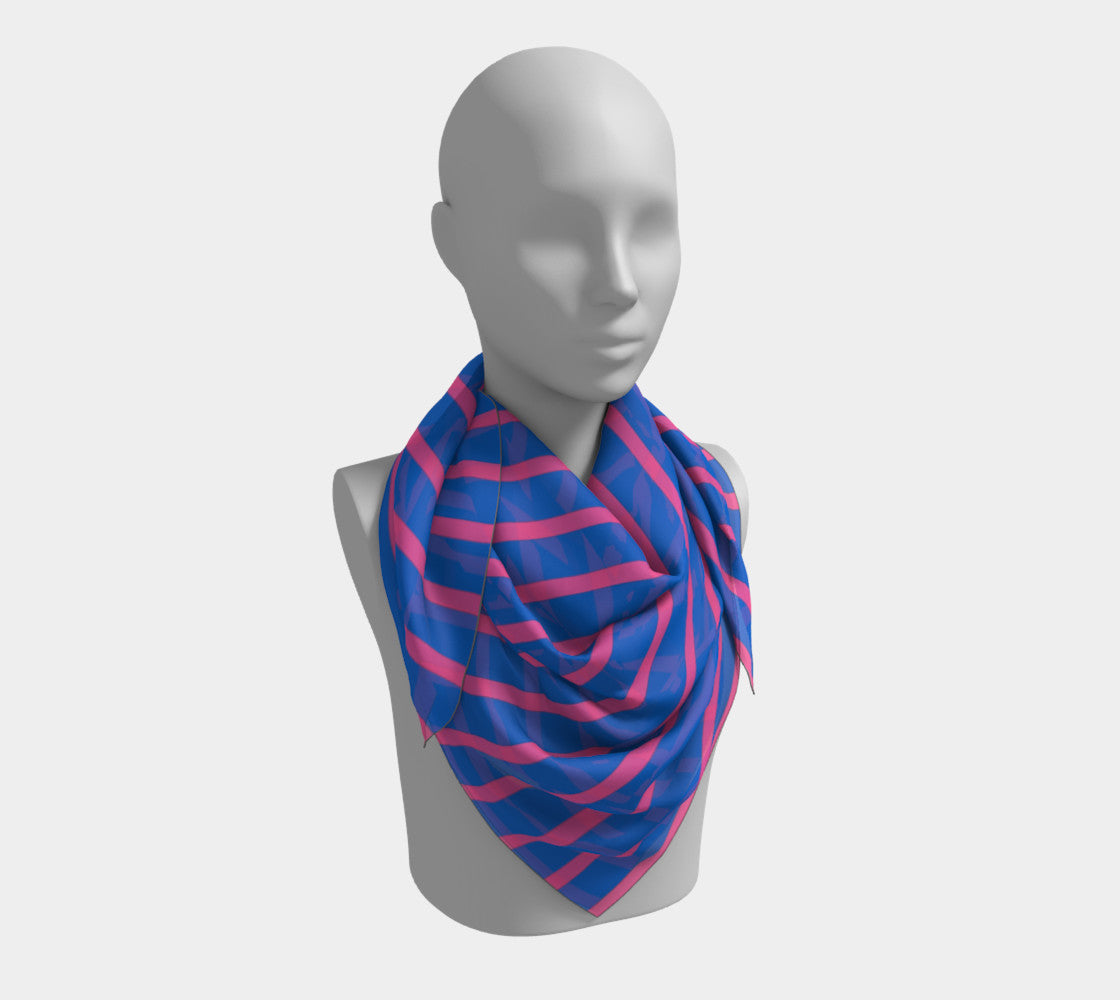 Striped Square Scarf - Pink on Blue - SummerTies