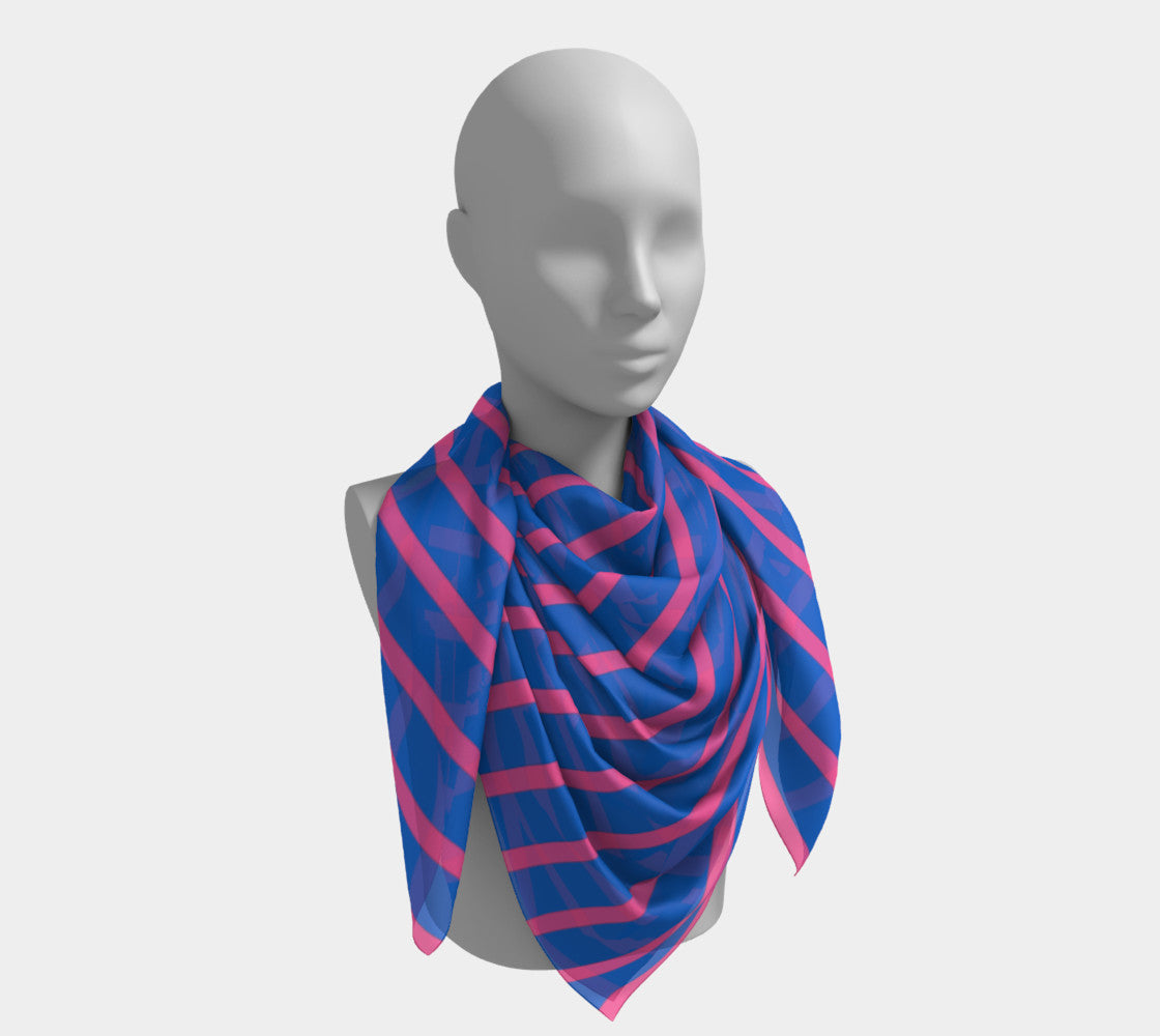 Striped Square Scarf - Pink on Blue - SummerTies