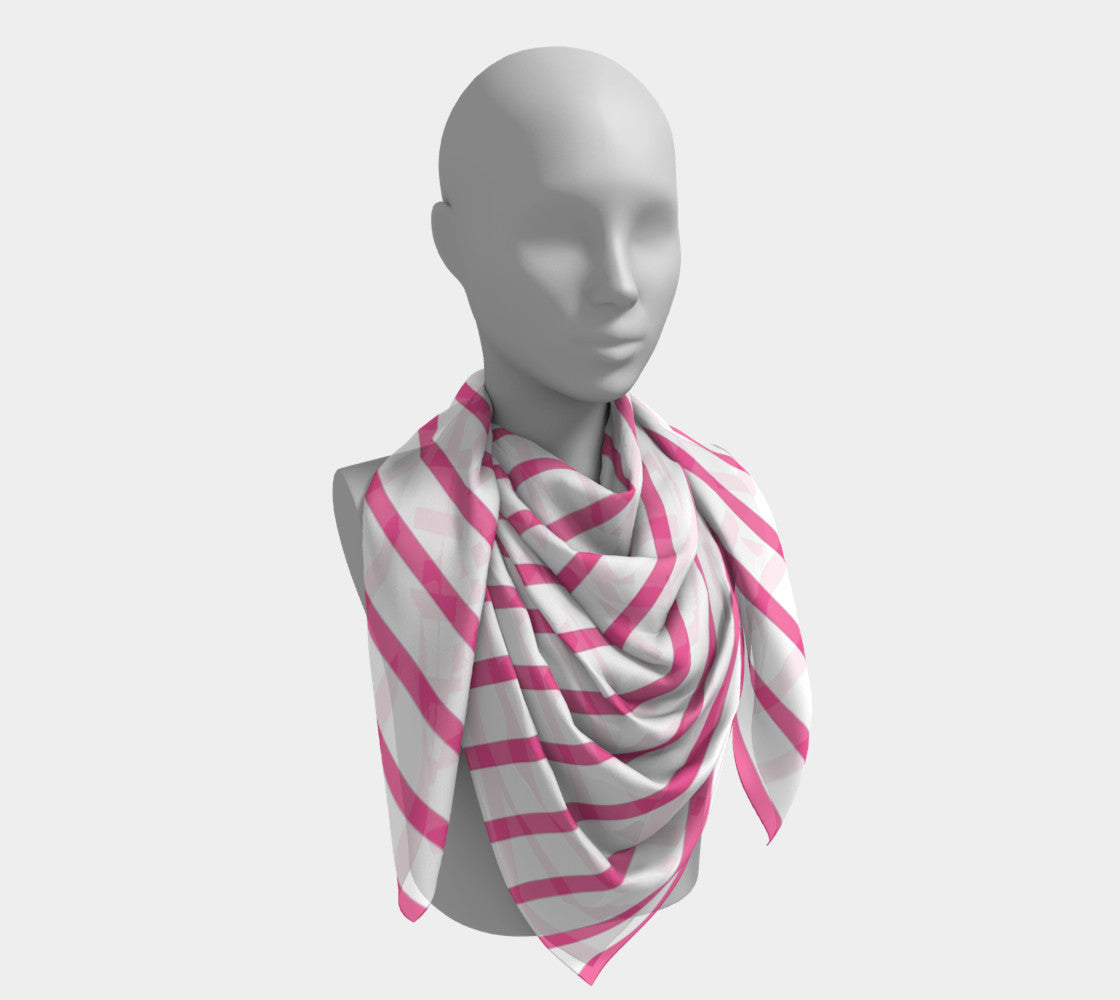 Striped Square Scarf - Pink on White - SummerTies