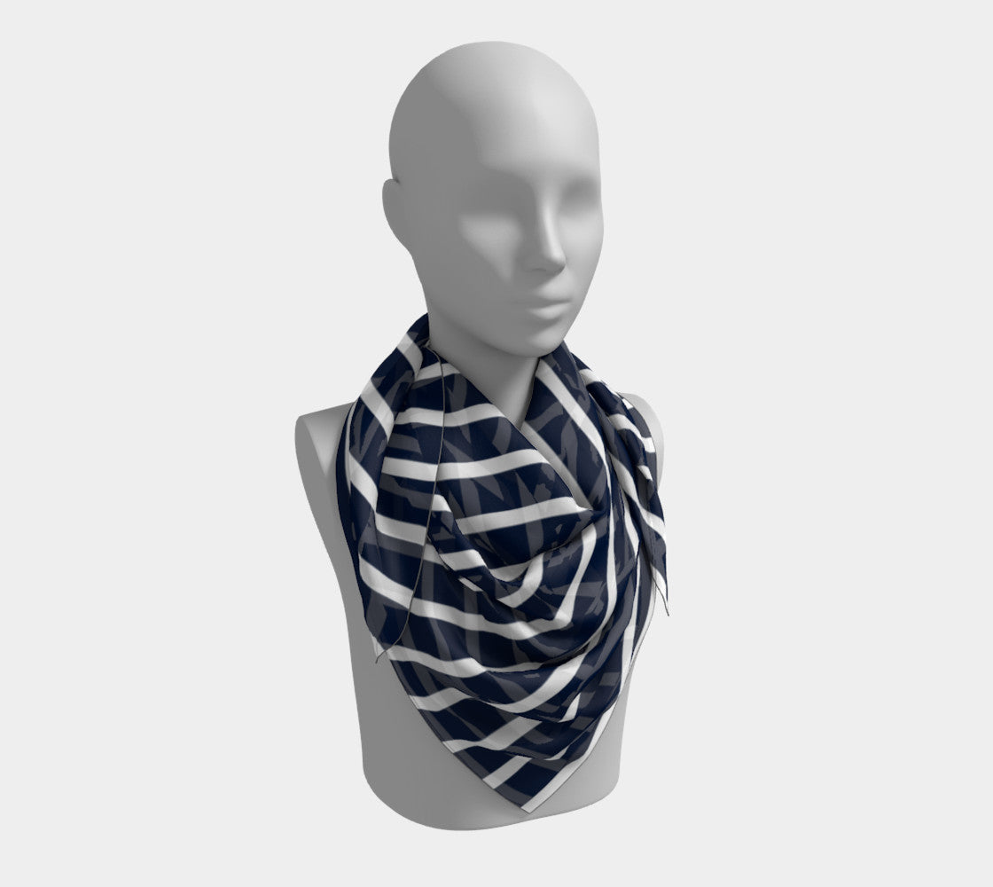 Striped Square Scarf - White on Navy - SummerTies