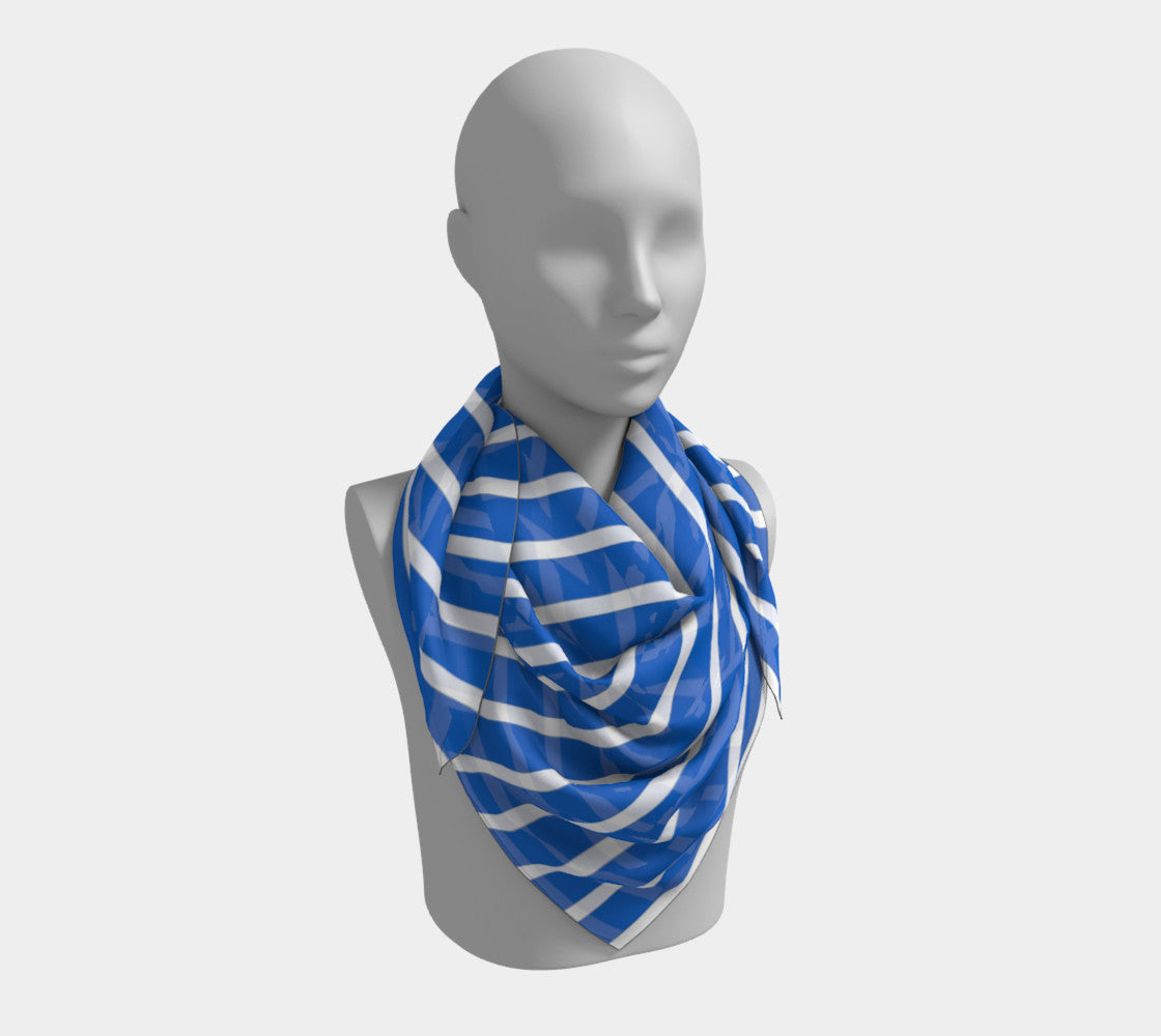 Striped Square Scarf - White on Blue - SummerTies
