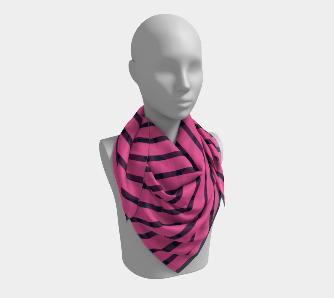 Striped Square Scarf - Navy on Pink - SummerTies