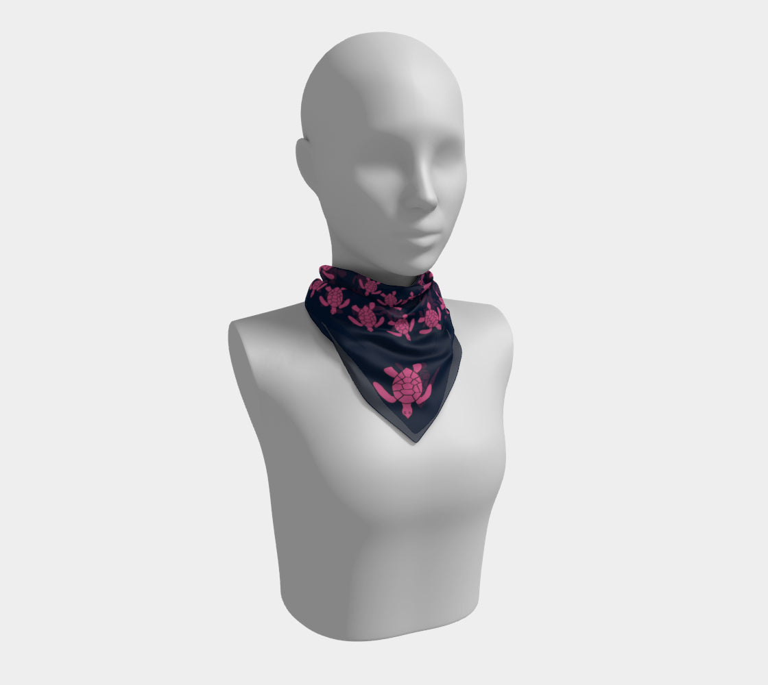 Turtle Square Scarf - Pink on Navy