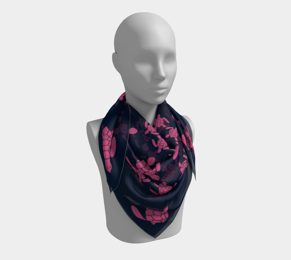 Turtle Square Scarf - Pink on Navy