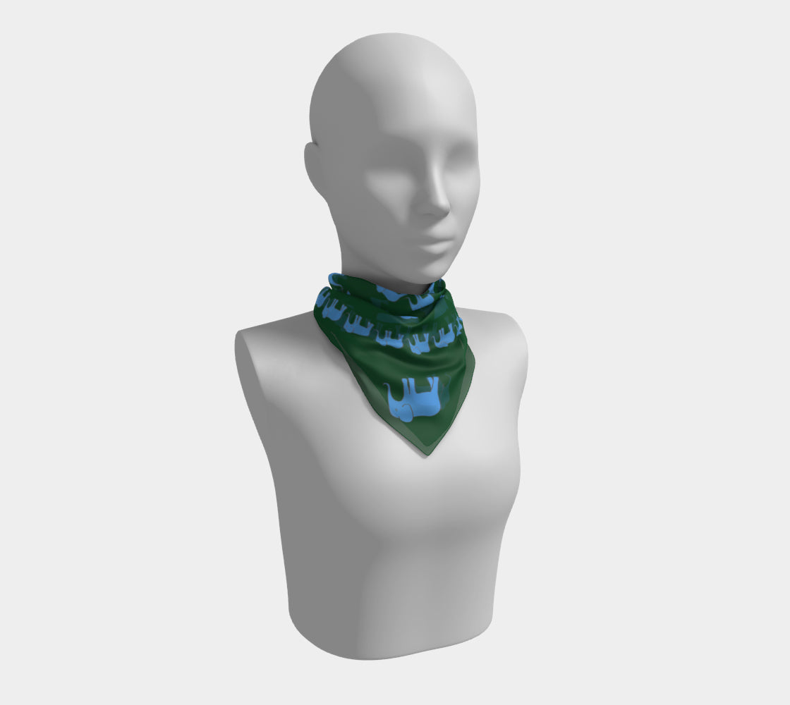 Elephant Square Scarf - Blue on Green