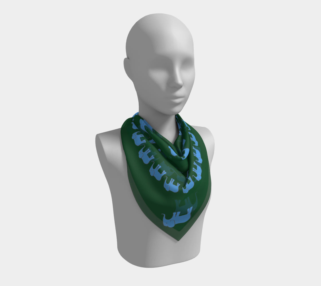 Elephant Square Scarf - Blue on Green