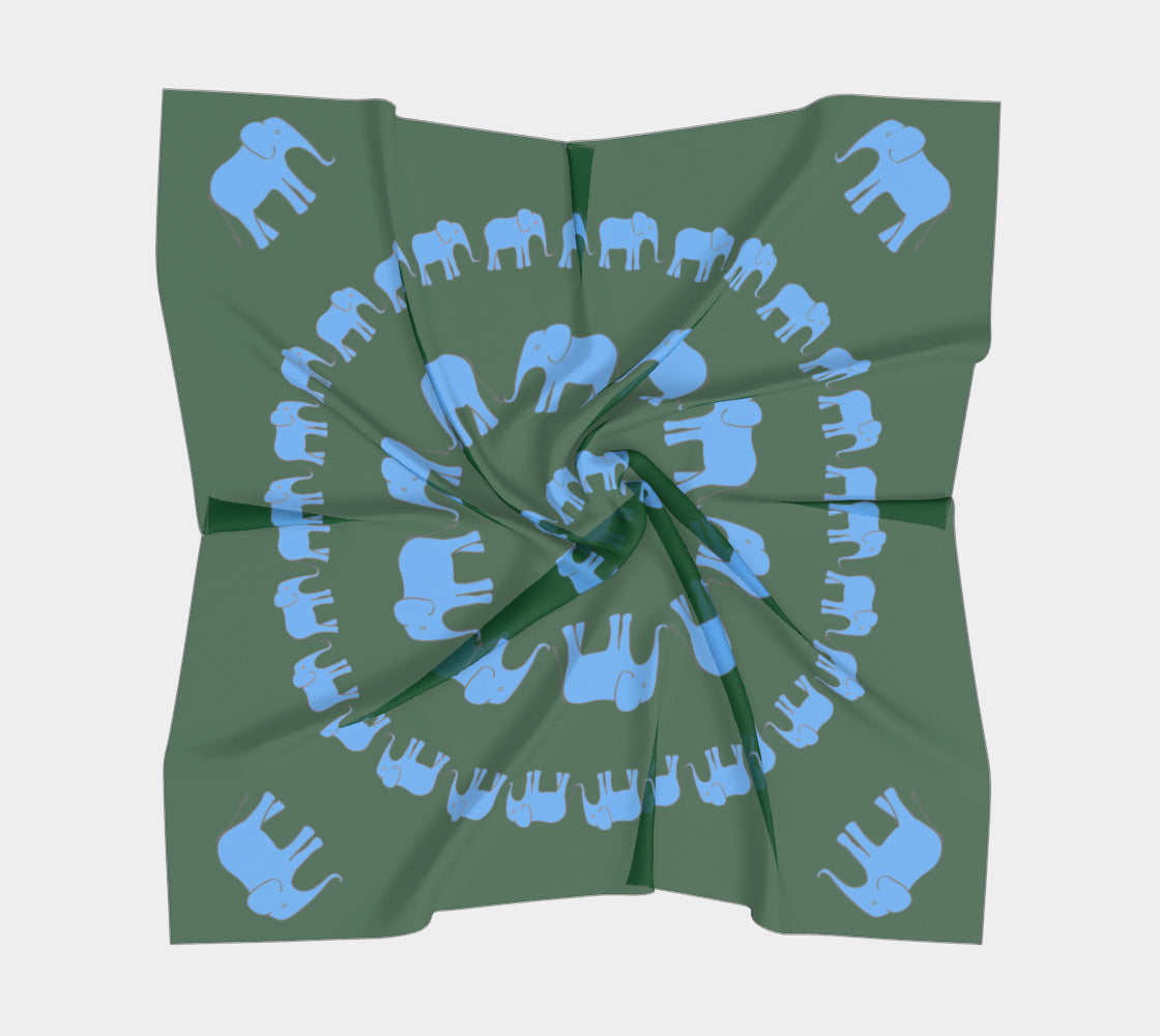 Elephant Square Scarf - Blue on Green