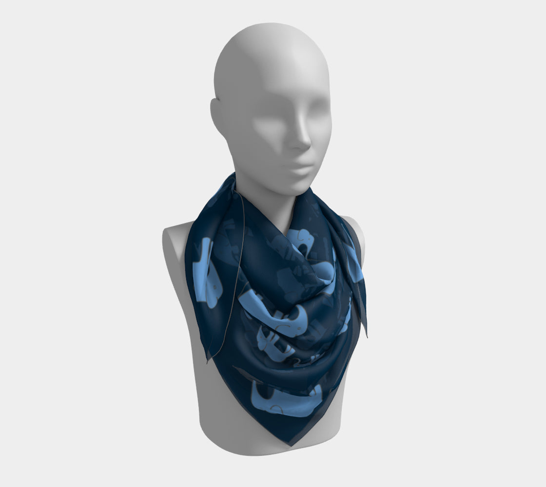 Elephant Square Scarf - Blue on Navy