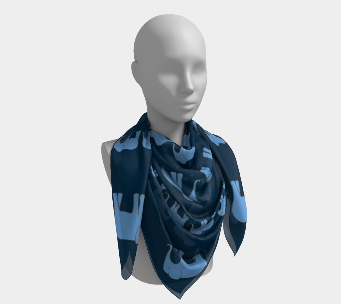 Elephant Square Scarf - Blue on Navy