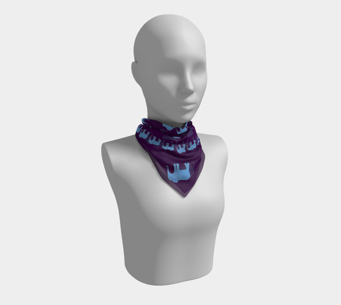 Elephant Square Scarf - Blue on Purple