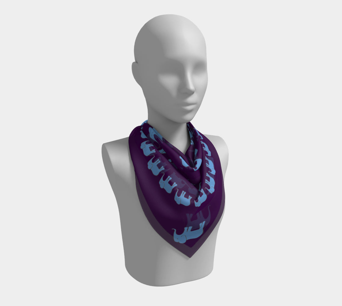 Elephant Square Scarf - Blue on Purple