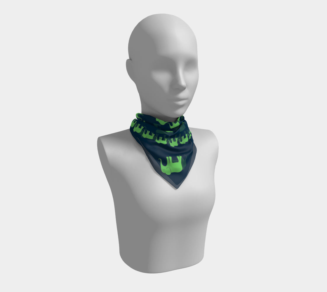 Elephant Square Scarf - Green on Navy