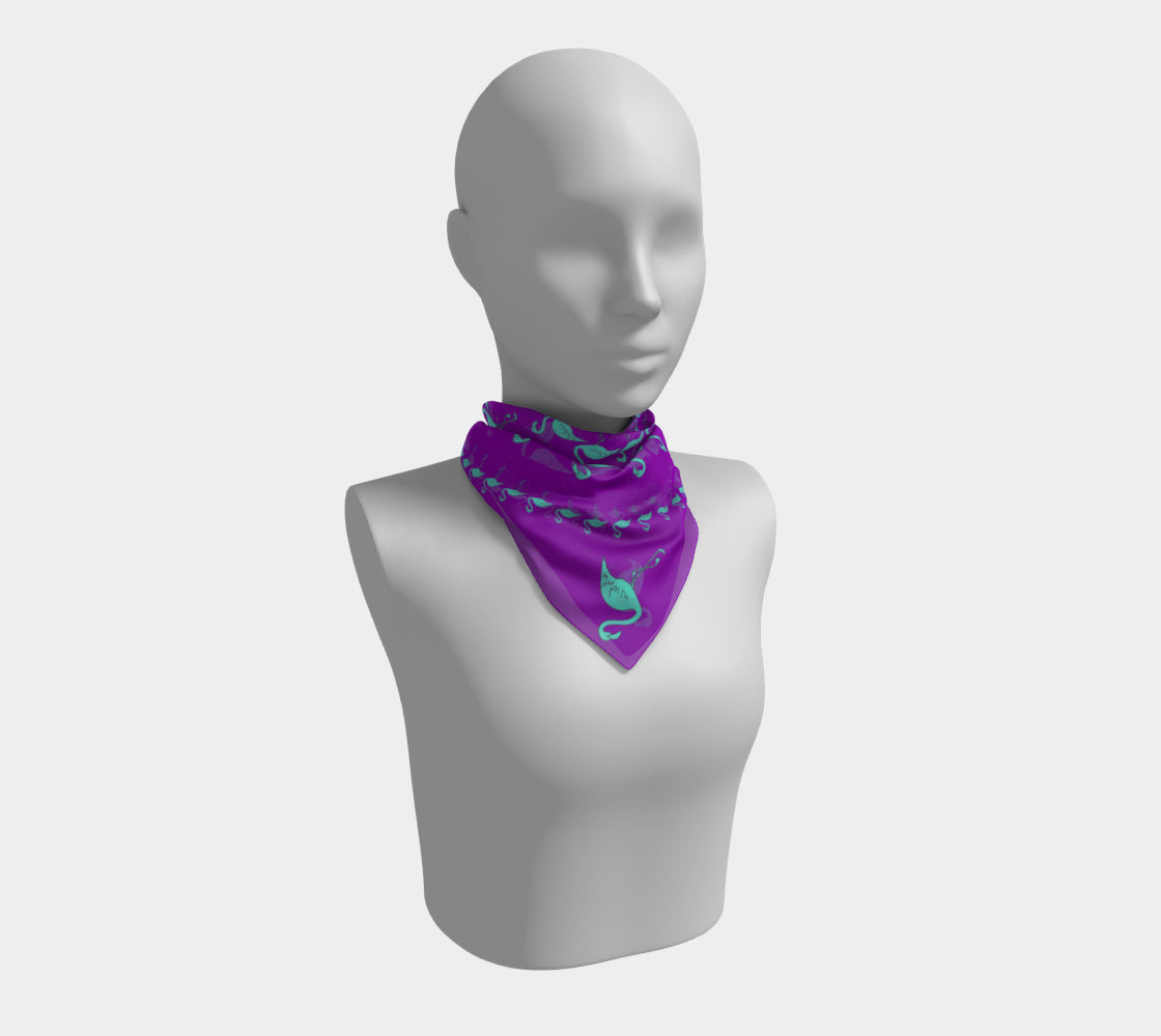 Flamingo Square Scarf - Blue on Purple