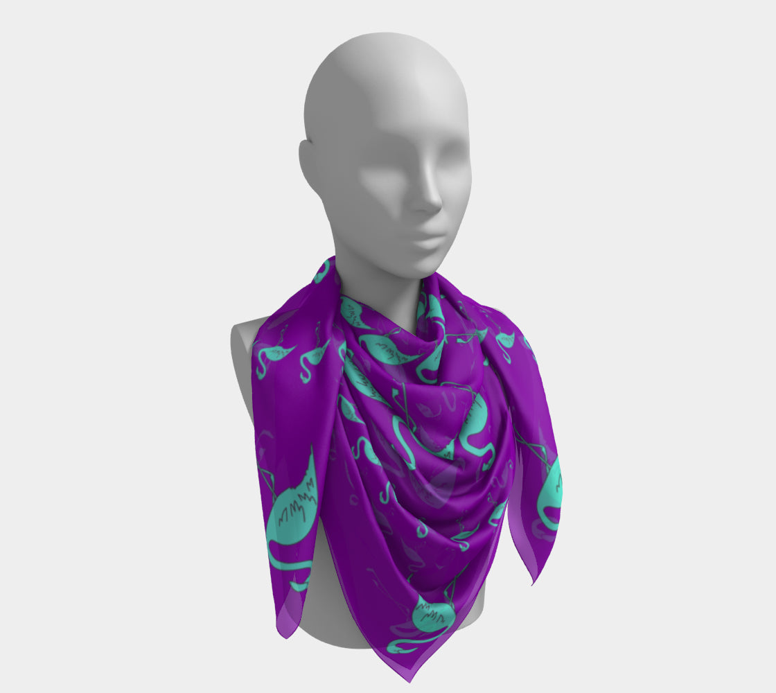 Flamingo Square Scarf - Blue on Purple