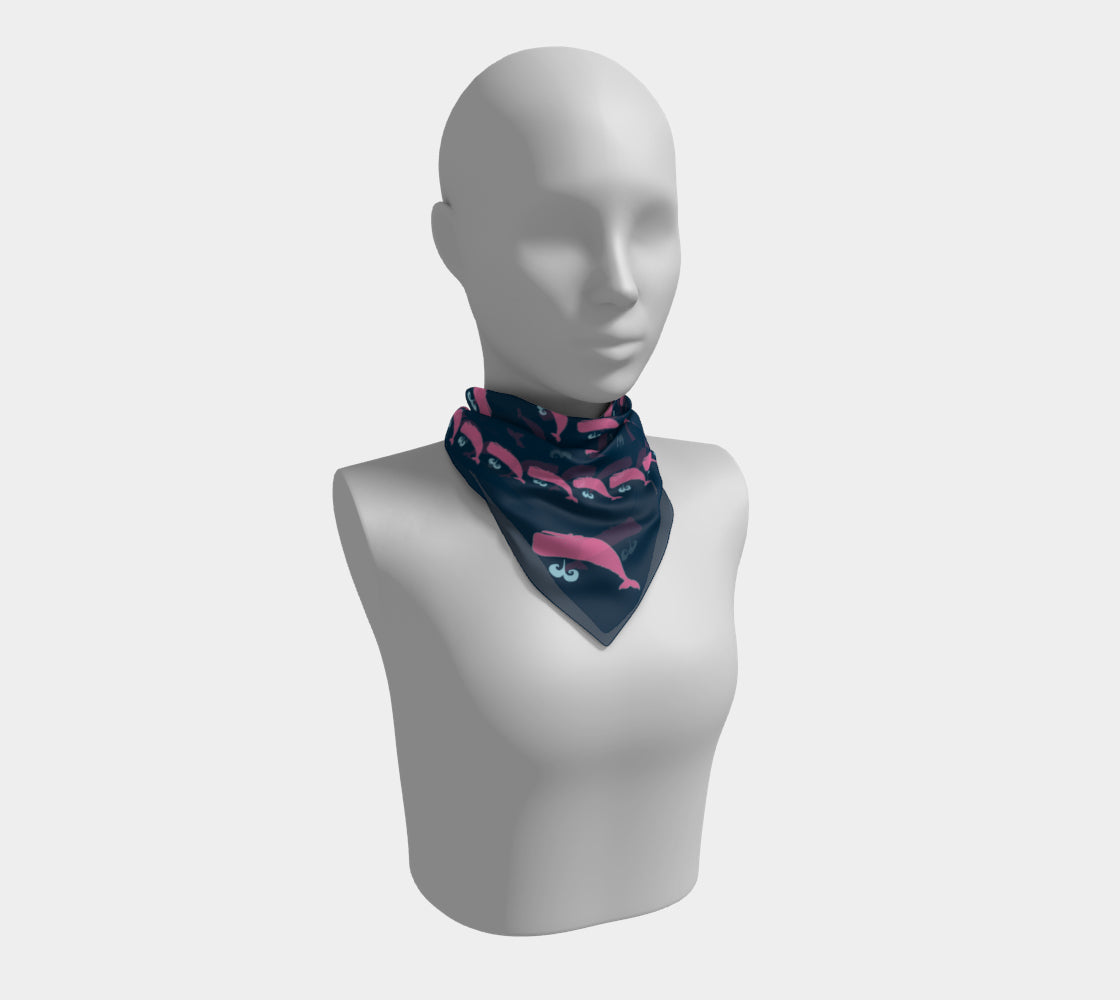 Whale Square Scarf - Pink on Navy