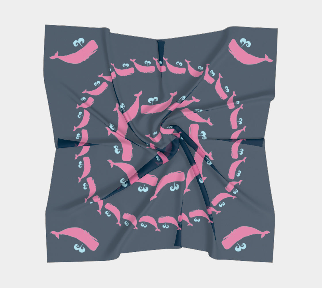Whale Square Scarf - Pink on Navy