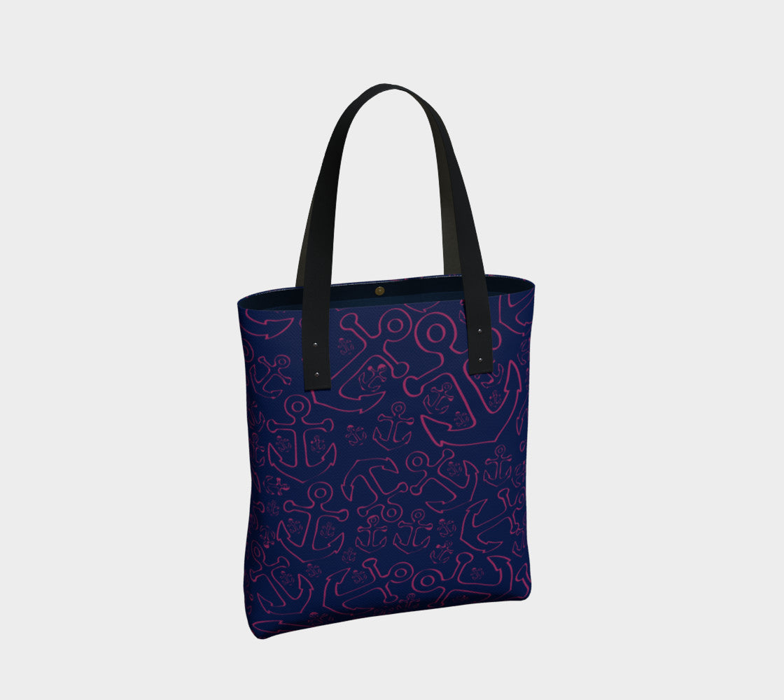 Anchor Dream Tote Bag - Pink on Navy - SummerTies