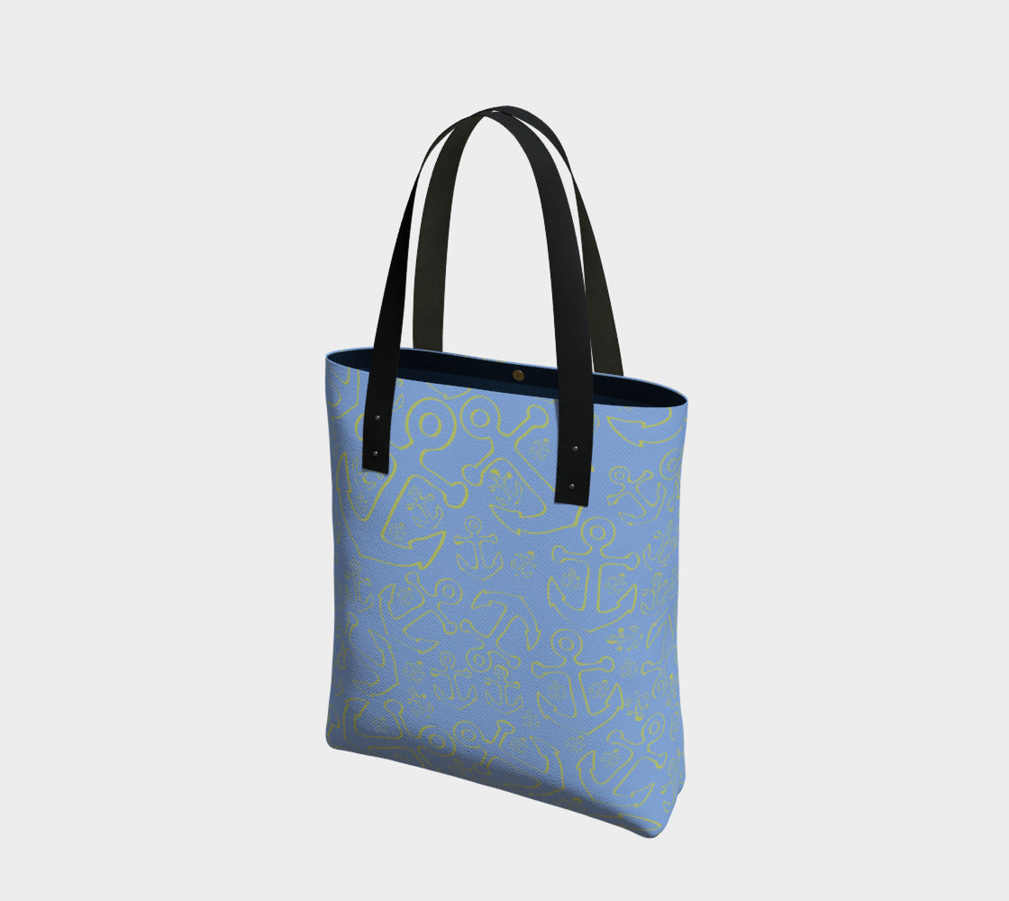 Anchor Dream Tote Bag - Yellow on Light Blue - SummerTies