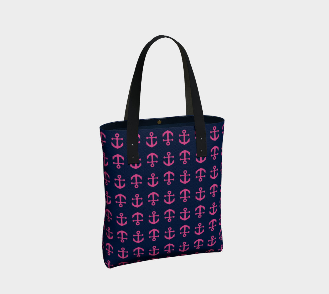 Anchor Toss Tote Bag - Pink on Navy - SummerTies