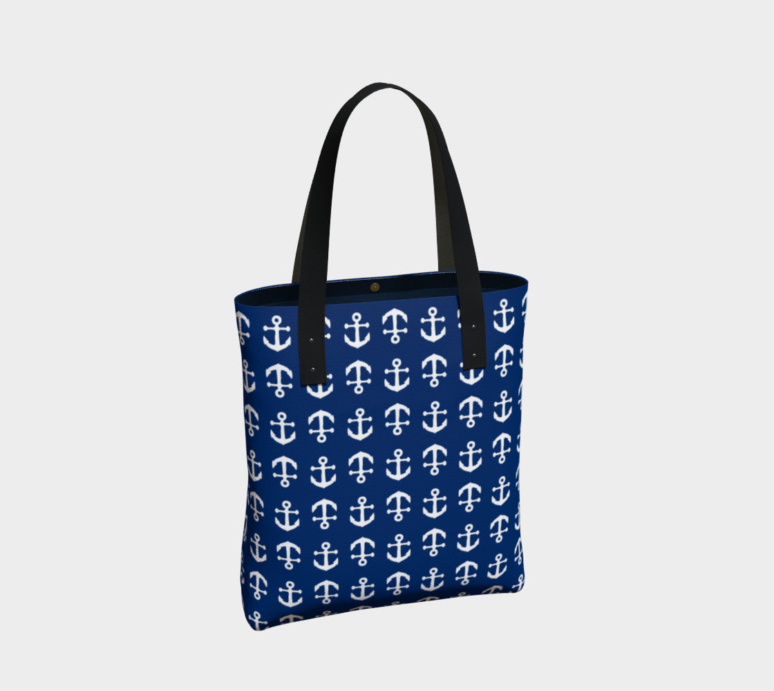 Anchor Toss Tote Bag - White on Navy - SummerTies