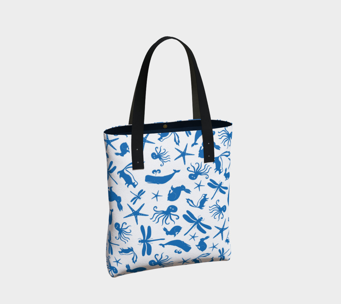 Multi Creature Tote Bag - Blue on White - SummerTies