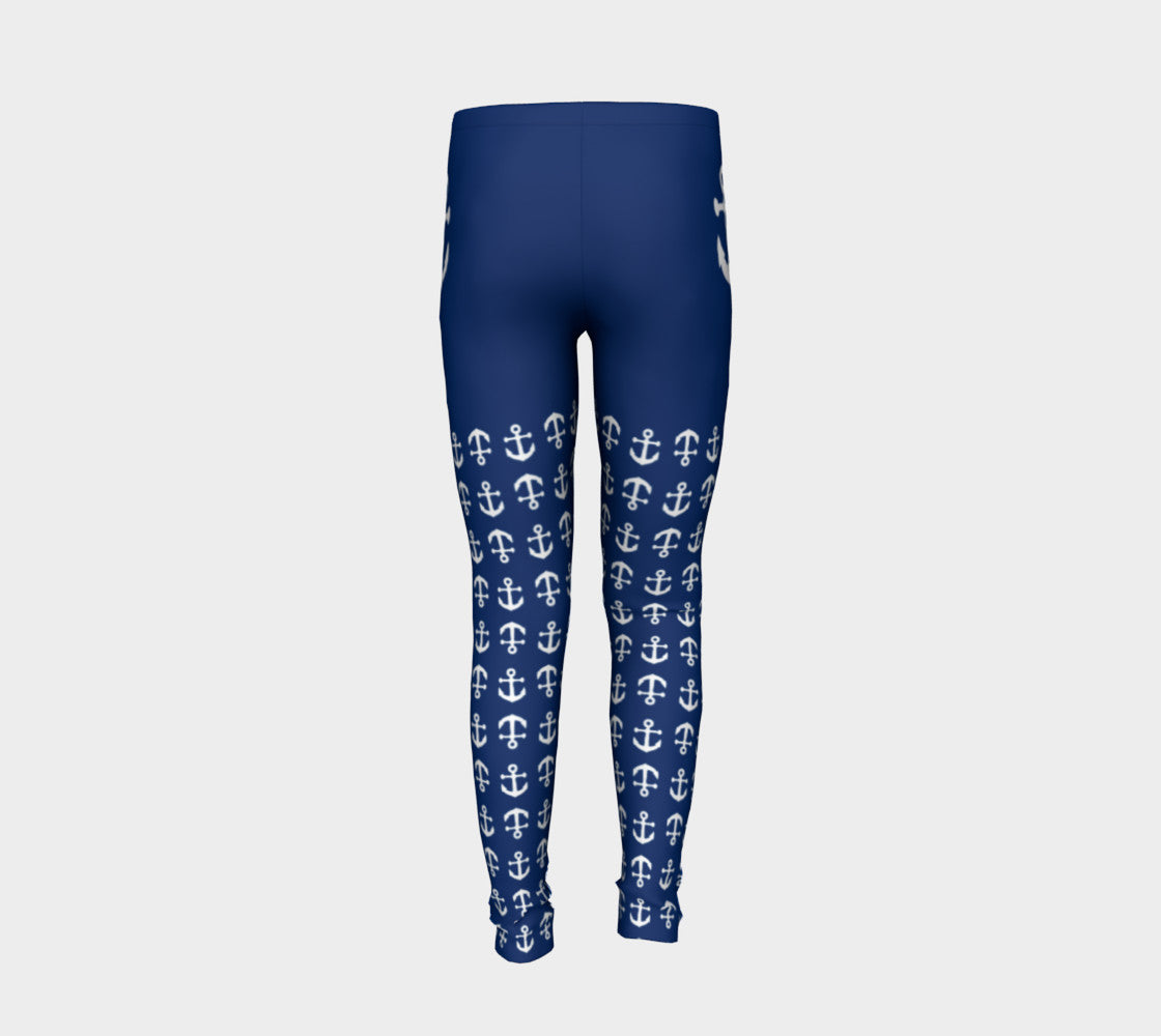 Anchor Legs and Hip Youth Leggings - White on Navy - SummerTies