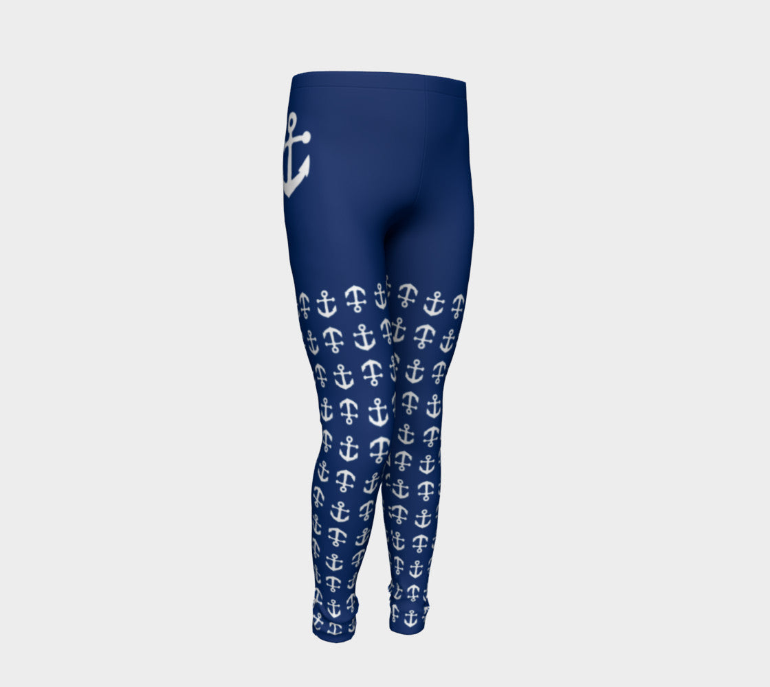 Anchor Legs and Hip Youth Leggings - White on Navy - SummerTies