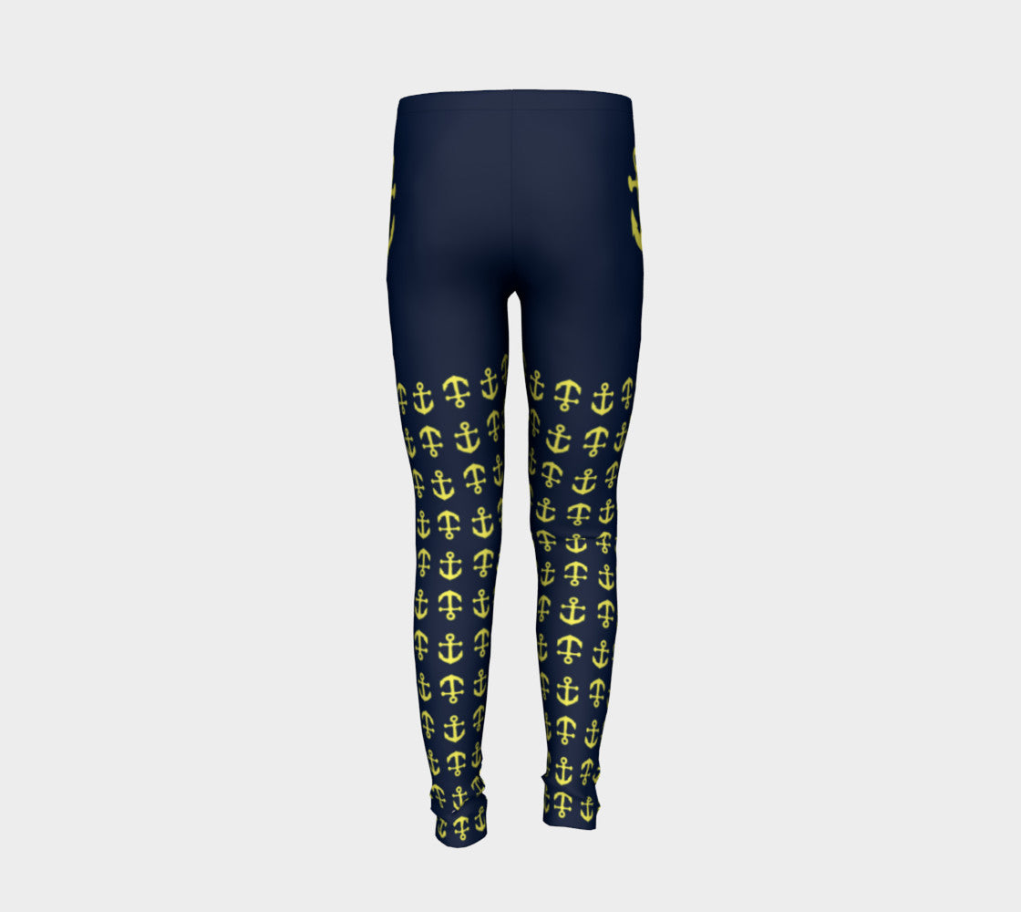 Anchor Legs and Hip Youth Leggings - Yellow on Navy - SummerTies