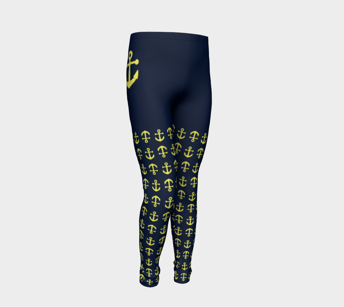 Anchor Legs and Hip Youth Leggings - Yellow on Navy - SummerTies