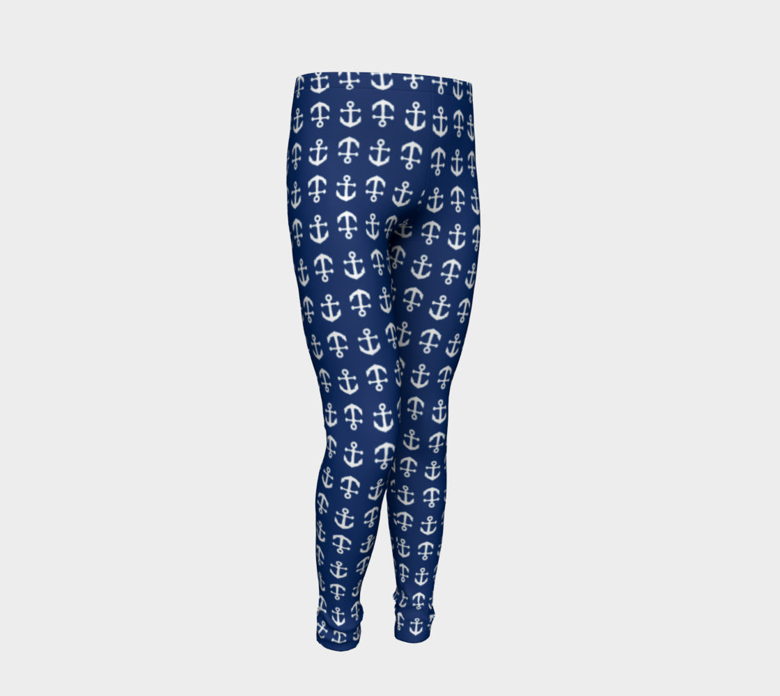 Anchor Toss Youth Leggings - White on Navy - SummerTies