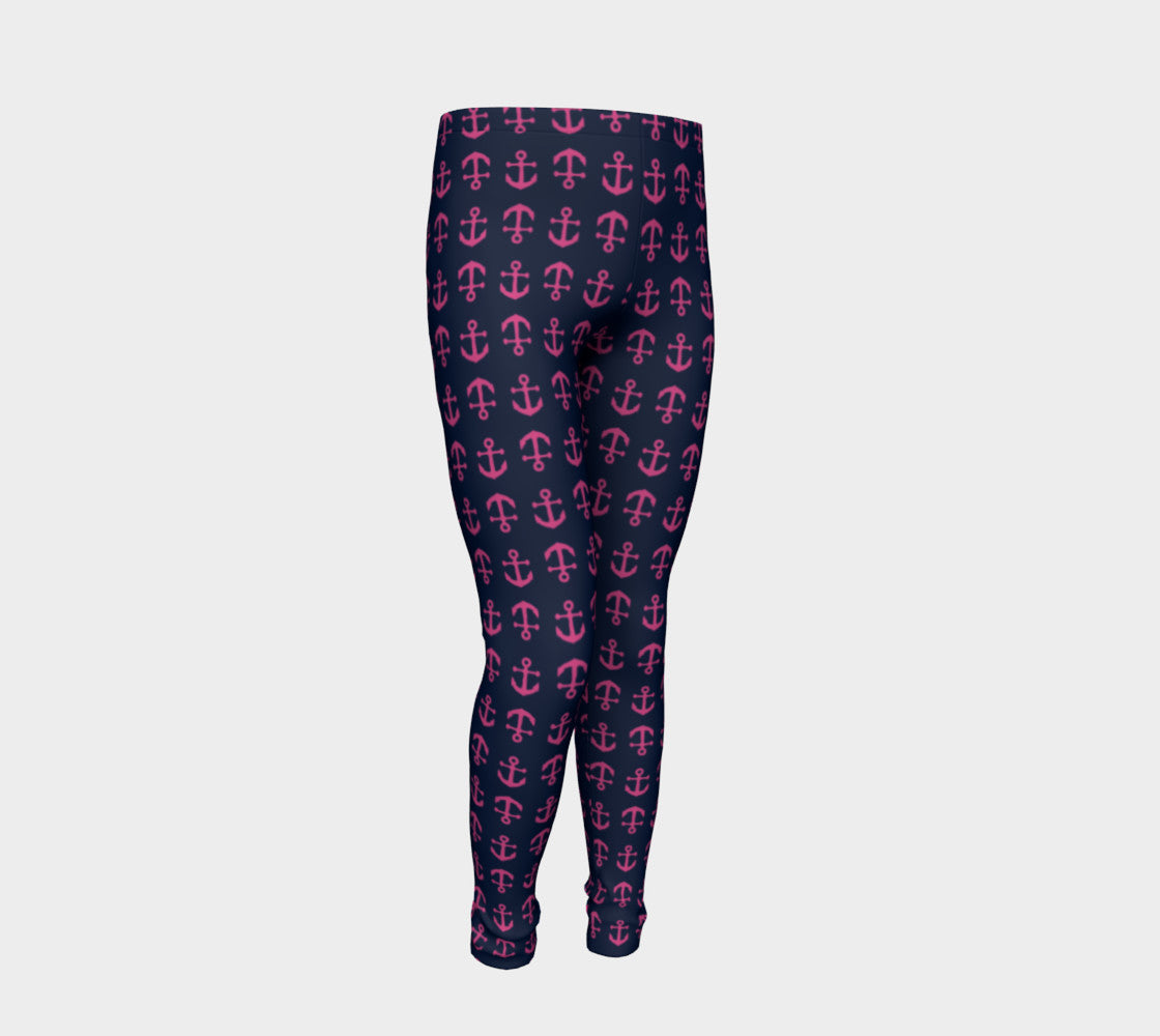 Anchor Toss Youth Leggings - Pink on Navy - SummerTies