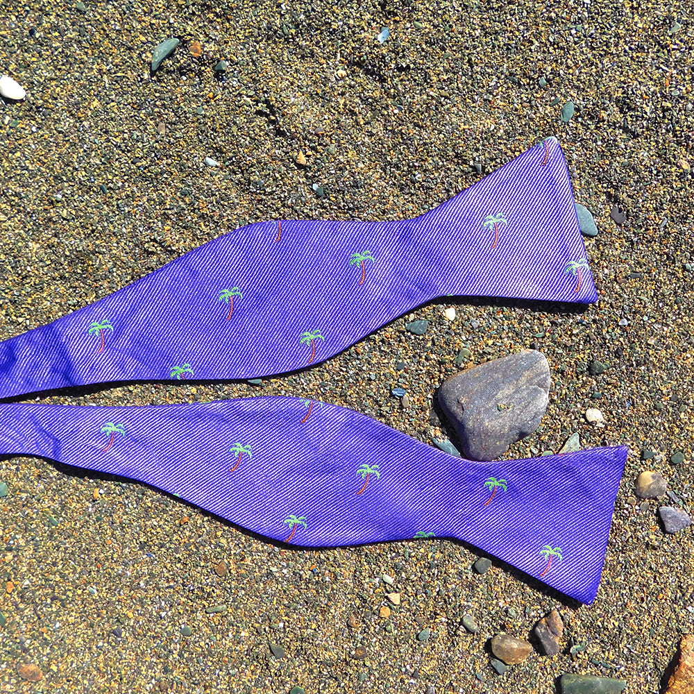 Palm Tree Bow Tie - Purple, Woven Silk - SummerTies