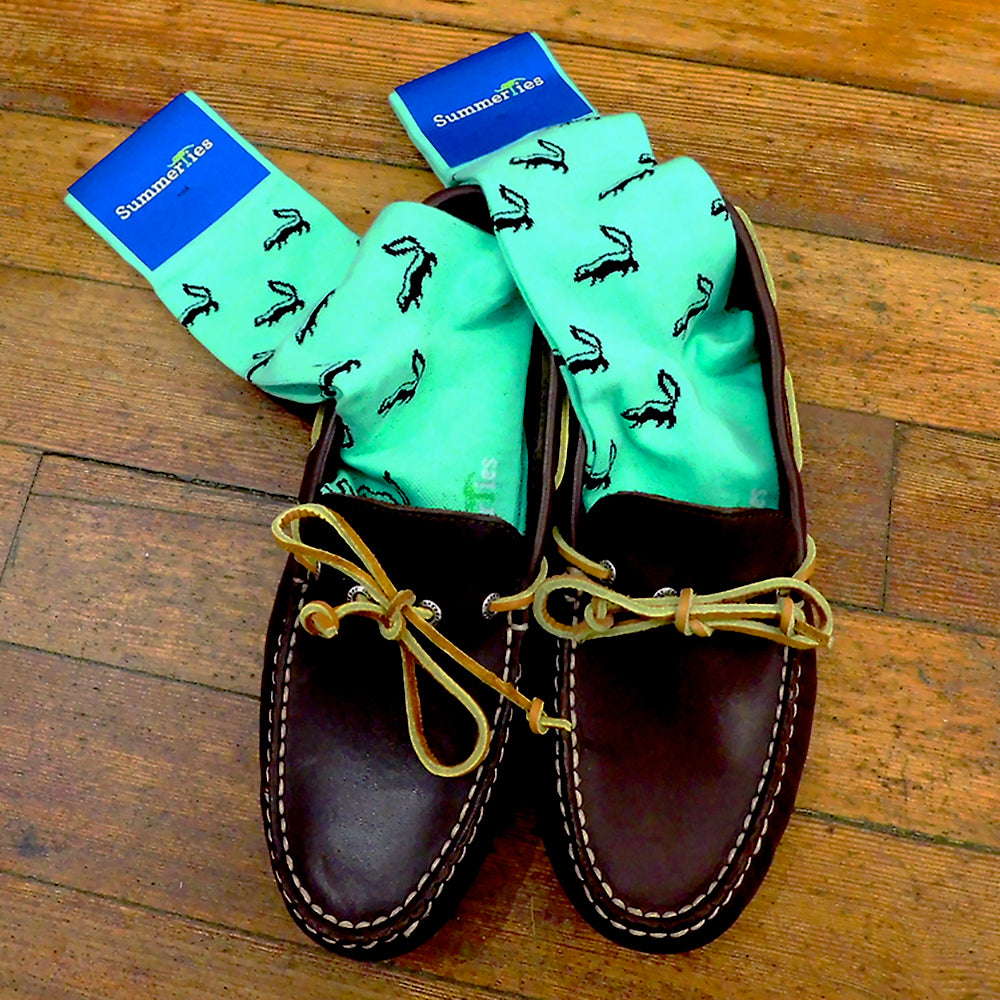 Skunk Socks - Black on Green - Men's Mid Calf - SummerTies