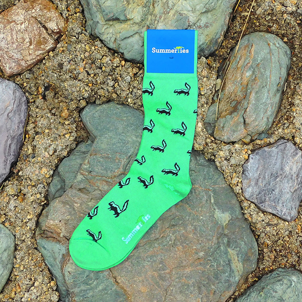 Skunk Socks - Black on Green - Men's Mid Calf - SummerTies