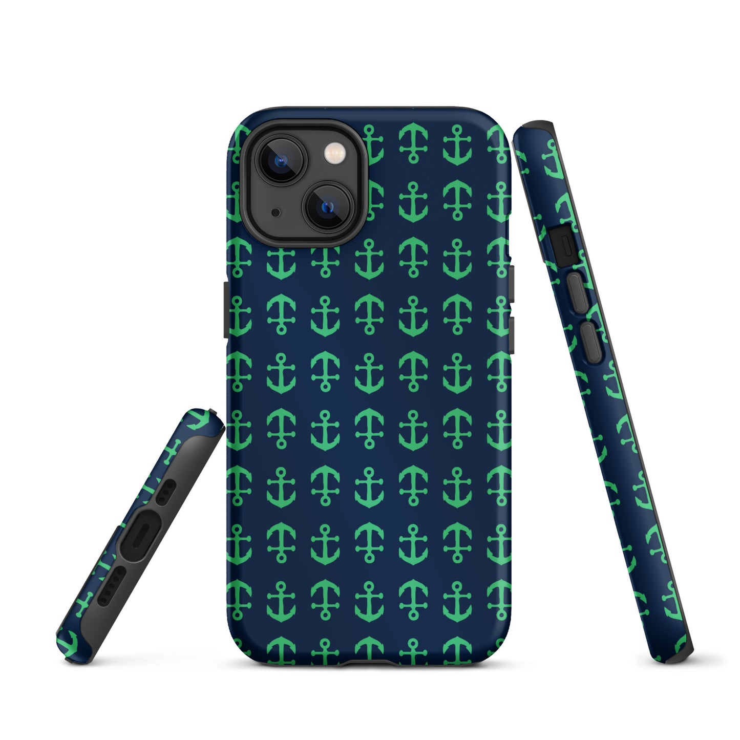 Anchor Toss iPhone Case - Green on Navy