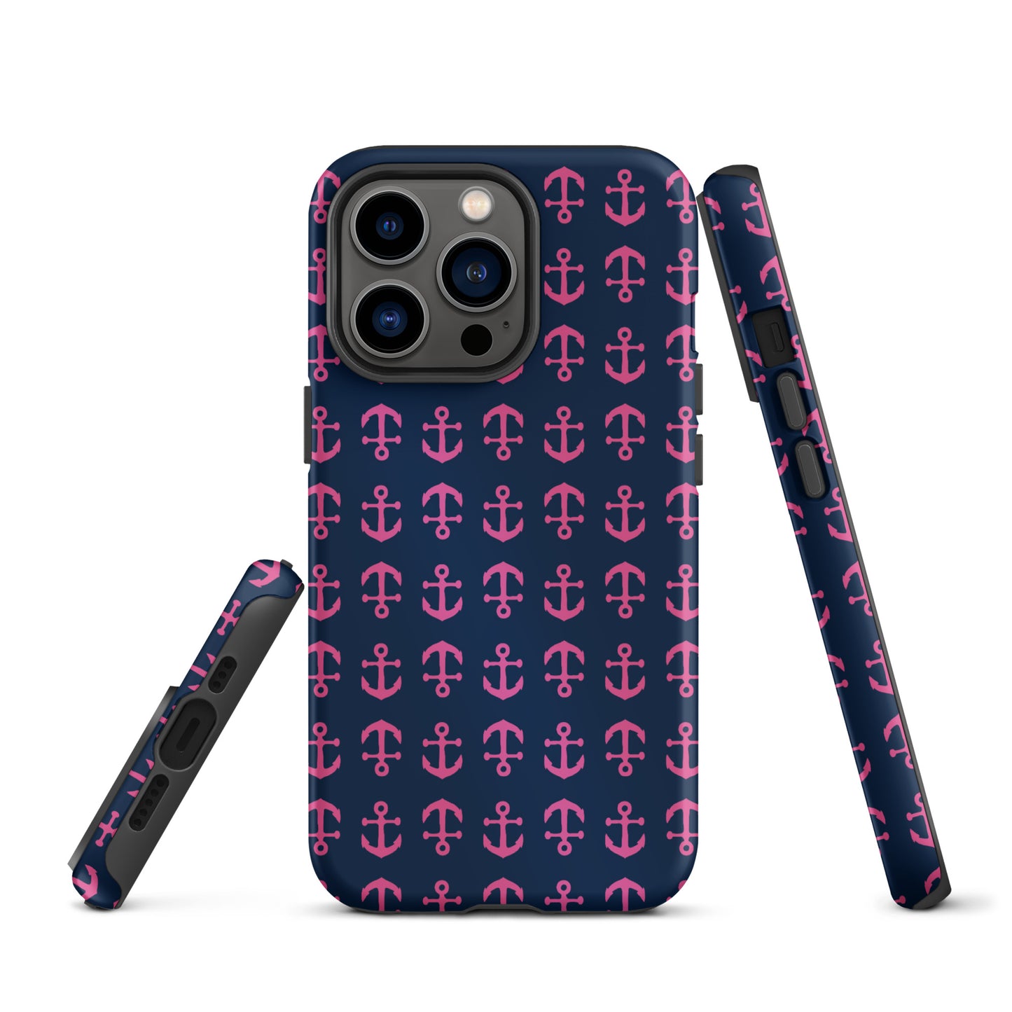 Anchor Toss iPhone Case - Pink on Navy