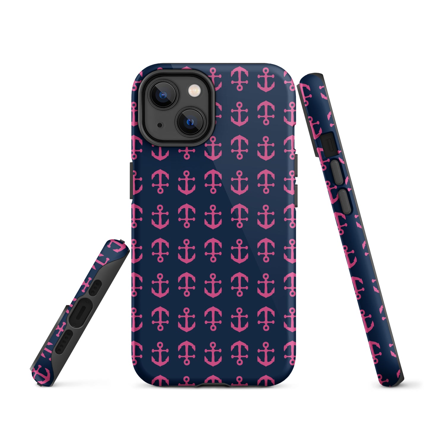 Anchor Toss iPhone Case - Pink on Navy