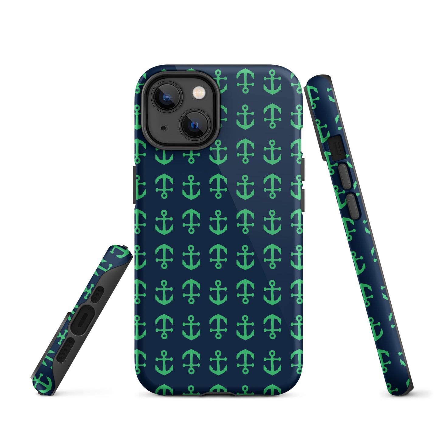 Anchor Toss iPhone Case - Green on Navy