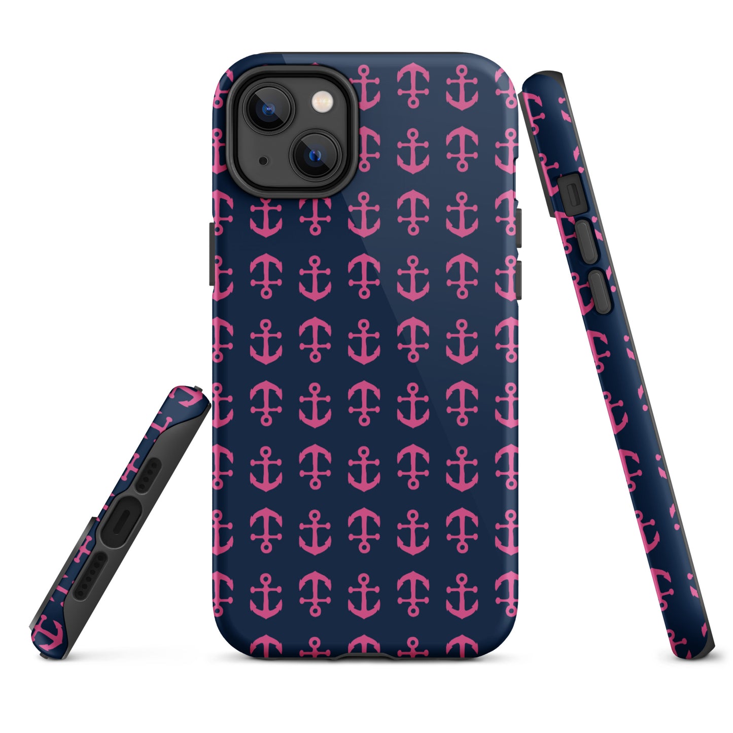 Anchor Toss iPhone Case - Pink on Navy