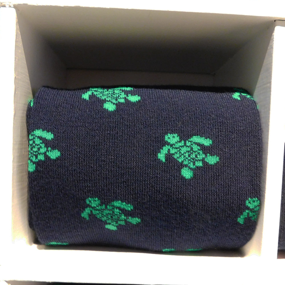Turtle Socks - Men's Mid Calf - Green on Navy - SummerTies